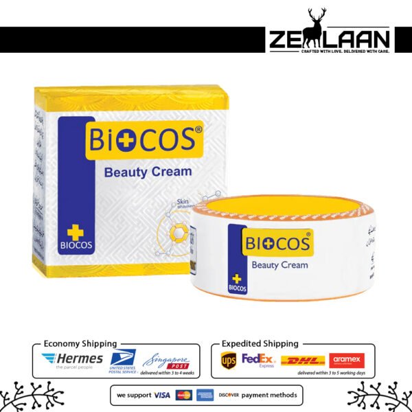 Biocos Beauty Cream original packaging for skin brightening and dark spot removal with box