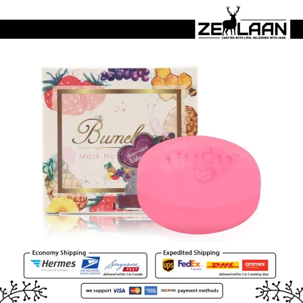 Original Bumebime Whitening Soap packaging featuring natural fruit extracts for instant skin brightening and a flawless glow with box