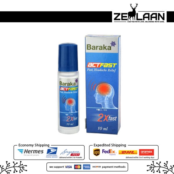 Baraka Act Fast roll-on and balm featuring a powerful Black Seed Oil formula for instant relief from headaches, joint pain, and nasal congestion
