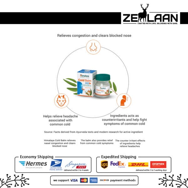Himalaya Cold Balm 45g jar featuring an advanced Ayurvedic formula with Eucalyptus and Camphor for instant relief from stuffy nose and chest congestion how to work Himalaya Cold Balm 45g jar featuring an advanced Ayurvedic formula with Eucalyptus and Camphor for instant relief from stuffy nose and chest congestion how to work