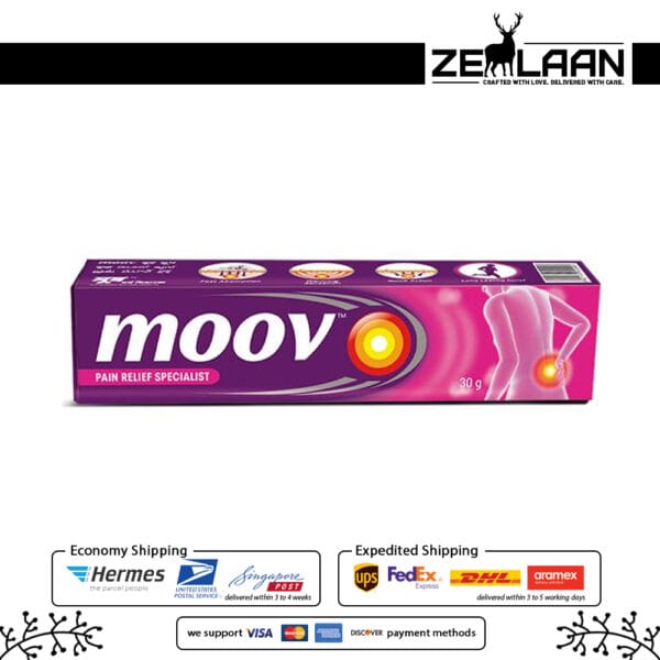 Moov Pain Relief Specialist Cream tube with 100% Ayurvedic formula for instant relief from backaches, muscle pulls, and joint inflammation 30g pack of 1