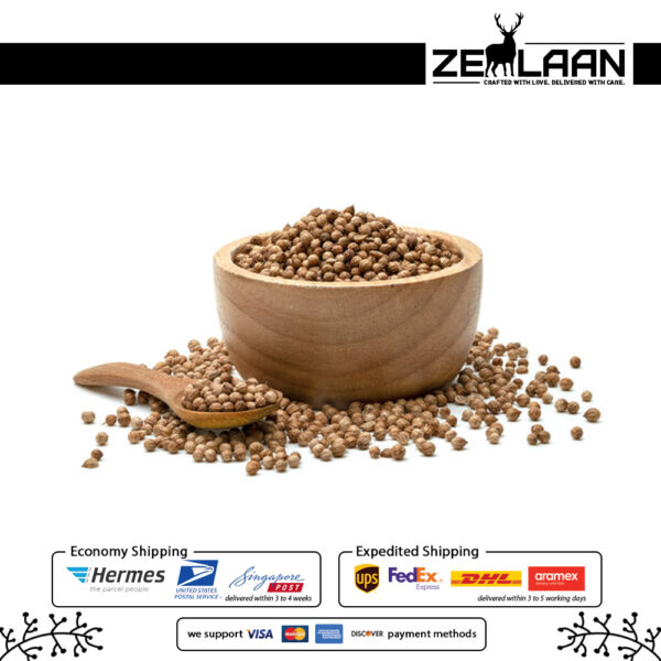 Organic Premium Ceylon Coriander Seeds, Grade No. 1 whole seeds from Sri Lanka featuring high essential oils for medicinal and culinary use