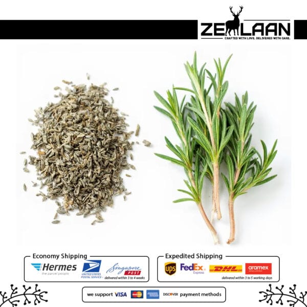 Organic Premium Ceylon Dried Rosemary, Grade No. 1 whole needles from Sri Lanka featuring high rosmarinic acid for memory support and gourmet culinary use