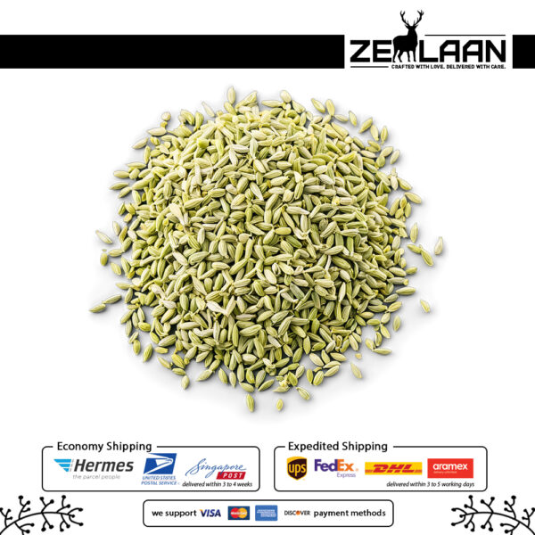Organic Premium Ceylon Fennel Seeds, Grade No. 1 whole green fennel seeds from Sri Lanka featuring high essential oils for medicinal and culinary use