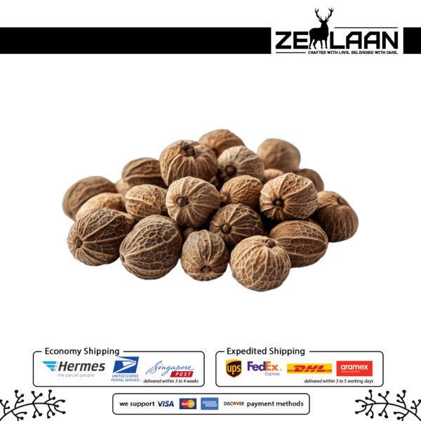 Organic Premium Ceylon Nutmeg, Grade No. 1 whole seeds from Sri Lanka featuring high essential oils for medicinal and culinary use