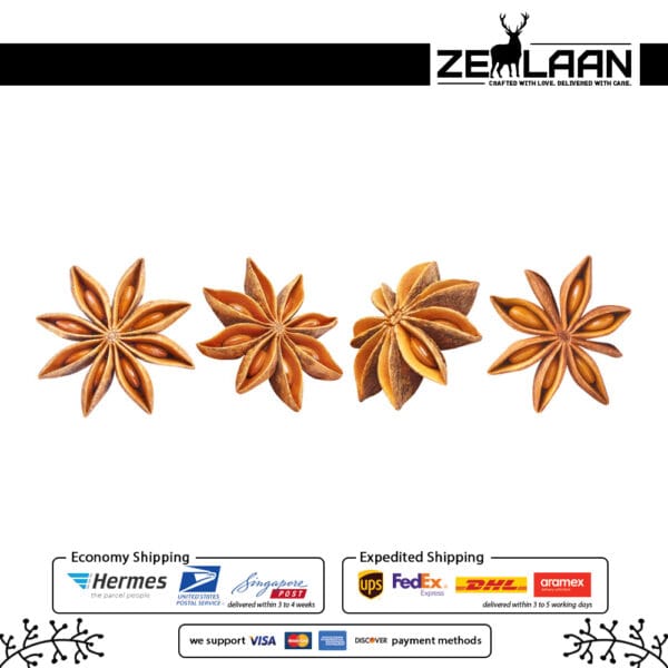 Organic Premium Ceylon Star Anise, Grade No. 1 whole star-shaped pods with seeds from Sri Lanka featuring high anethole for medicinal and culinary use 2