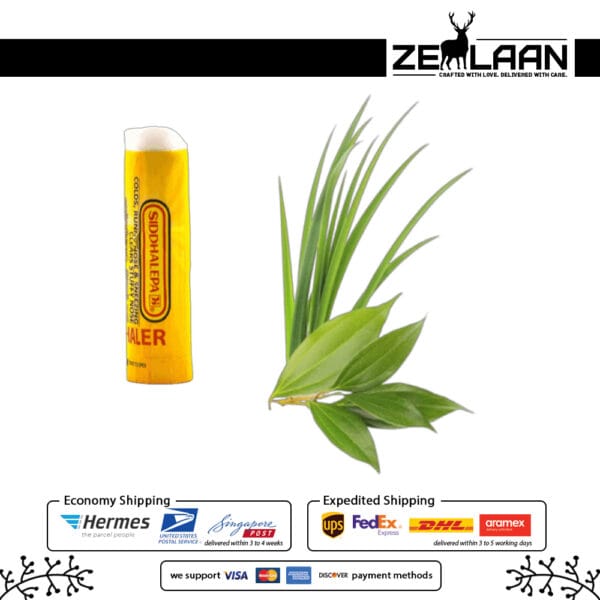 Siddhalepa Inhaler nasal stick featuring traditional herbal formula with Cinnamon and Eucalyptus for fast relief from sneezing and stuffy nose 2