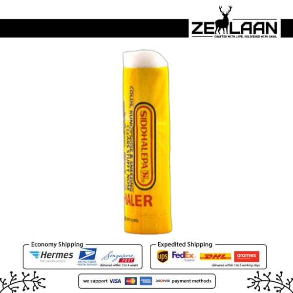 Siddhalepa Inhaler nasal stick featuring traditional herbal formula with Cinnamon and Eucalyptus for fast relief from sneezing and stuffy nose Siddhalepa Inhaler nasal stick featuring traditional herbal formula with Cinnamon and Eucalyptus for fast relief from sneezing and stuffy nose