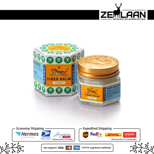 Tiger Balm White Ointment 9ml small hexagonal glass jar with white herbal formula for cooling relief from headaches, stuffy nose, and mosquito bites 1