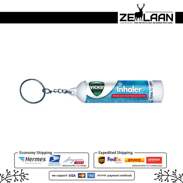 Vicks Inhaler 0.5ml portable nasal stick showing compact design and powerful menthol and camphor formula for instant decongestion side view Vicks Inhaler 0.5ml portable nasal stick showing compact design and powerful menthol and camphor formula for instant decongestion side view