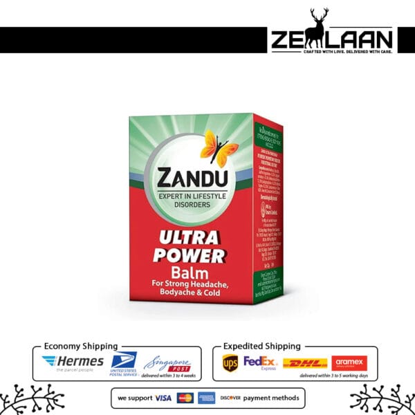 Zandu Balm Ultra Power red jar and box featuring the advanced Ayurvedic formula with 100 years of trust for strong headache and body ache relief box Zandu Balm Ultra Power red jar and box featuring the advanced Ayurvedic formula with 100 years of trust for strong headache and body ache relief box