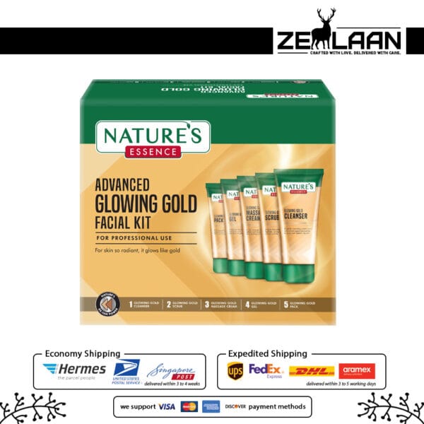 Nature's Essence Advanced Glowing Gold Facial Kit 5-step professional at-home gold facial treatment kit front