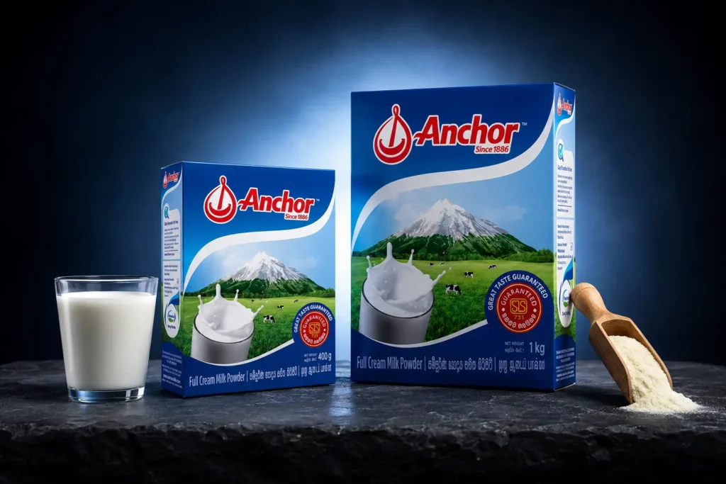 Anchor Full Cream Milk Powder 400g 1kg Premium Dark Studio Shot