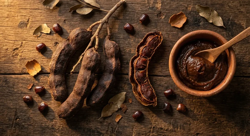 Ceylon Tamarind Grade No.1: The World's Favorite Sour Fruit, Perfected in Sri Lanka 1 Ceylon Tamarind Grade No.1 Whole Pods Pulp Flat Lay