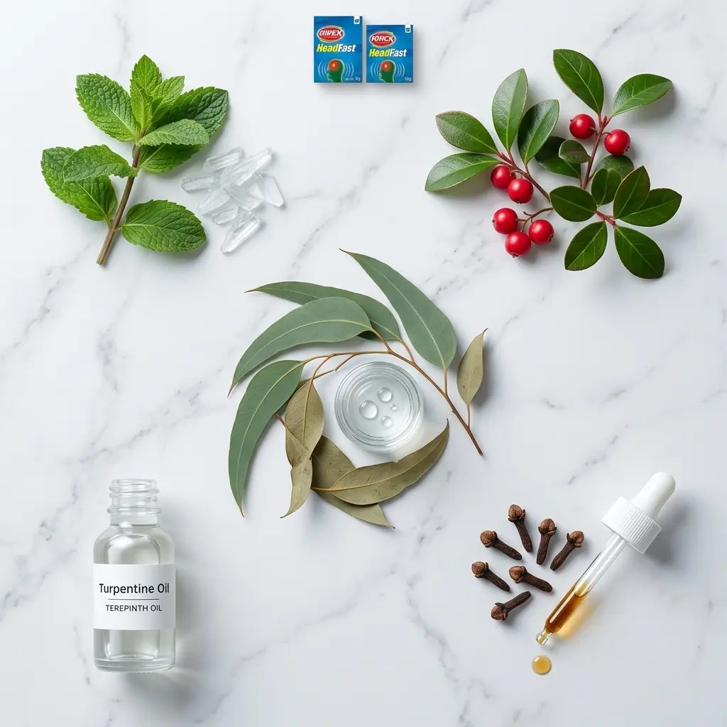 Iodex Headfast Balm: #1 Headache Specialist That Starts Working Instantly 3 Five Ayurvedic Active Oils Botanical Flat Lay