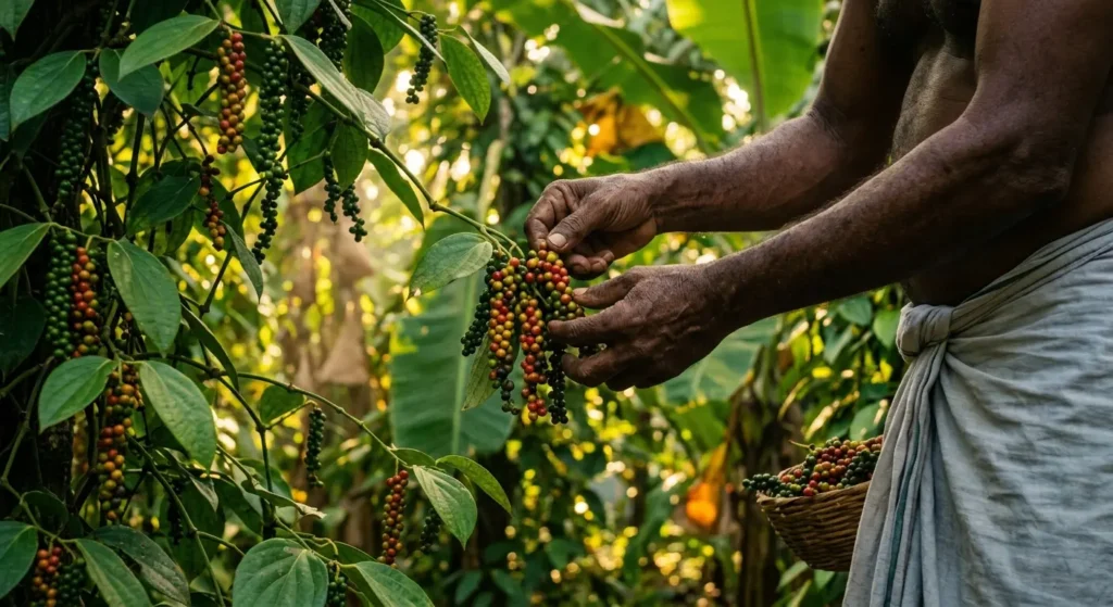 Ceylon Black Pepper: The King of Spices, Grade No.1 Perfected in Sri Lanka 3 Hand Harvesting Black Pepper in Sri Lankas Coastal Spice Belt