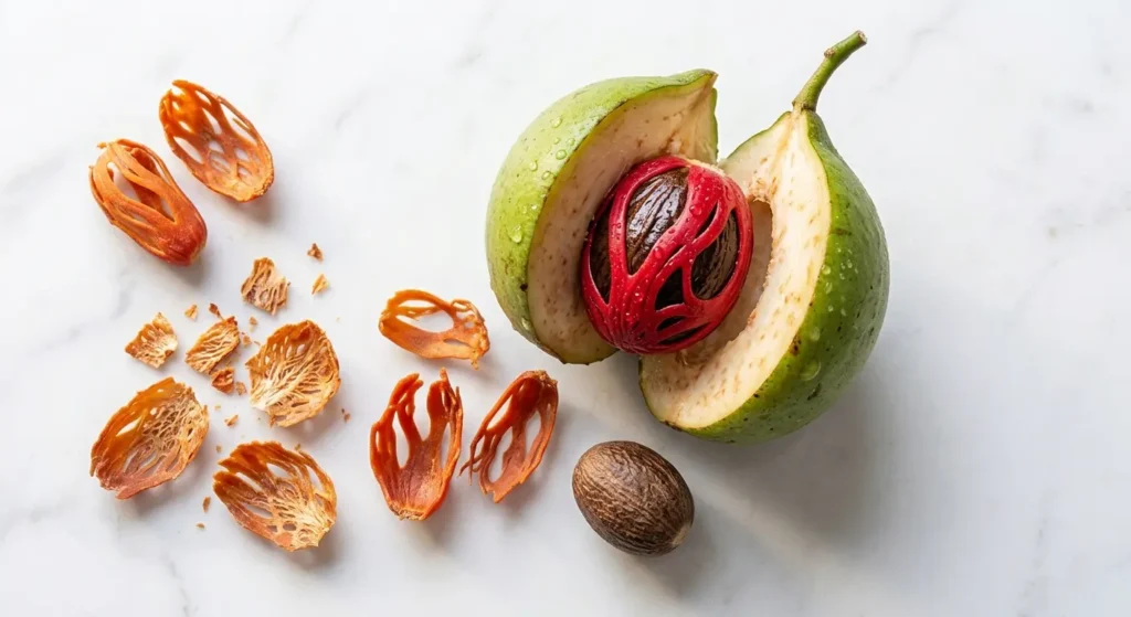 Ceylon Mace: Nutmeg's Sophisticated Sister Most Cooks Have Never Tasted 2 The Nutmeg Fruit Cracked Open Mace Revealed